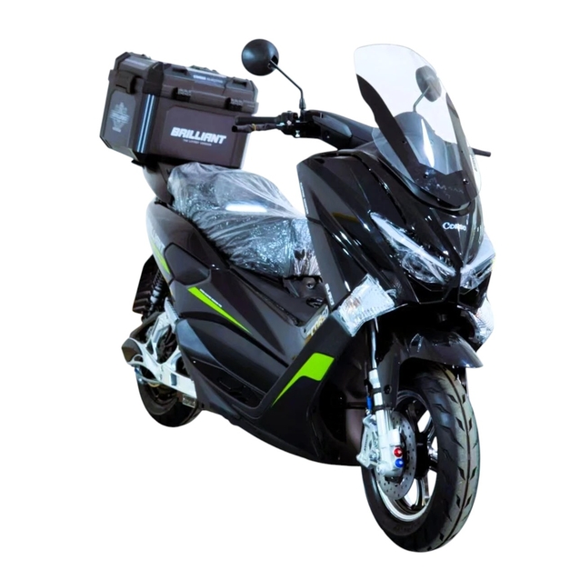 Електроскутер Corso «BRILLIANT» BR-914677, дв.2000W, акум. 72V/32Ah свинцево-кислотний, чорно-салатовий + 1 ящик. акум, + 1 ящик. багажник, колеса 12" фото westvelo.com
