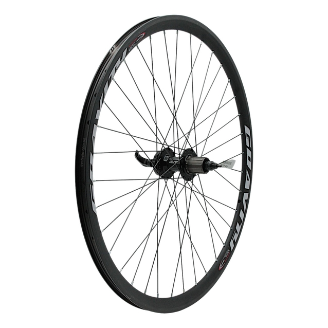 Колесо 27,5 зад, обід 2-ний чорний дисковий, втулка. AL. NECO на касету (8-10S), диск 6 бол, ексцентрик, чорна спиця (Gravity) фото westvelo.com