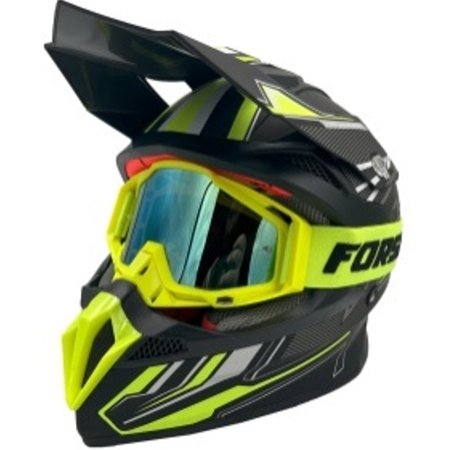 Шолом, закритий крос/ендуро (L) АТV Forsage Rider  028 чорно-жовтий матовий з дашком + окуляри