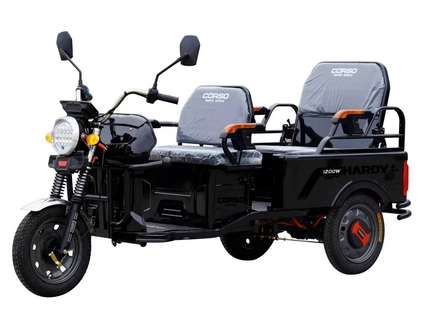 Трицикл РОЗІБРАНИЙ вантажний Corso «HARDY-L» HL-914075, двигун 1200W, акум 72V 36Ah літій-залізо-фосфатний, чорний 4 МІСЦЯ+1 ящик. акум, колеса 12"