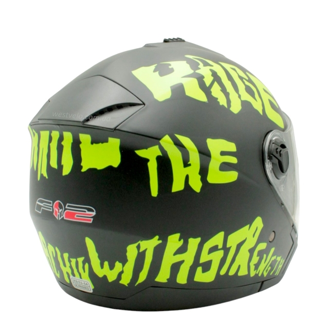 Мото шолом, відкритий (XS 53-54) F2-707, чорно-салатовий, матовий, з відкидними окулярами фото westvelo.com