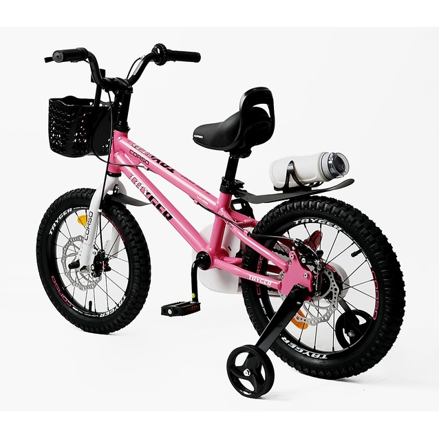 Дитячий велосипед 16 AL Corso «TAYGER»  TG-21476 алюмінієва рама, дискові гальма, рожевий фото westvelo.com