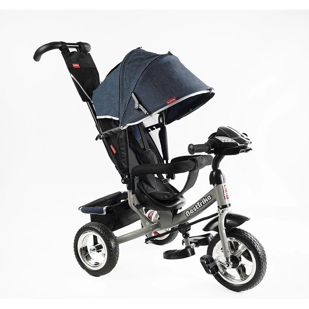 Дитячий велосипед 3-х колісний з батьківською ручкою, з дашком, колеса - EVA (піна) Best Trike 6588/60-714 синьо-сірий, d=25см переднє, d=20см задні, фара музична, USB, Bluetooth фото westvelo.com