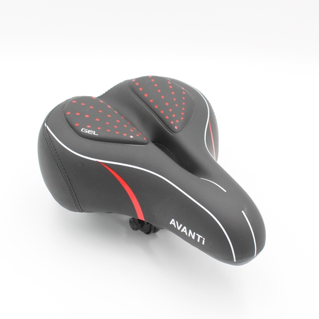 Сідло на пружинах з отвором AVANTI № 189 GEL, чорне з крапками (сині) фото westvelo.com