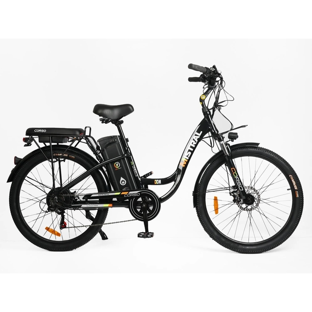 Електровелосипед 26 AL Corso «MISTRAL» MS-26219 алюміній, двигун 600W, акумулятор 48V20Ah, чорний фото westvelo.com