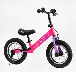 Велобіг 12 Corso надувні колеса, сталева рама «RUN-A-WAY» CV-03348 ручне гальмо, рожево-фіолетовий