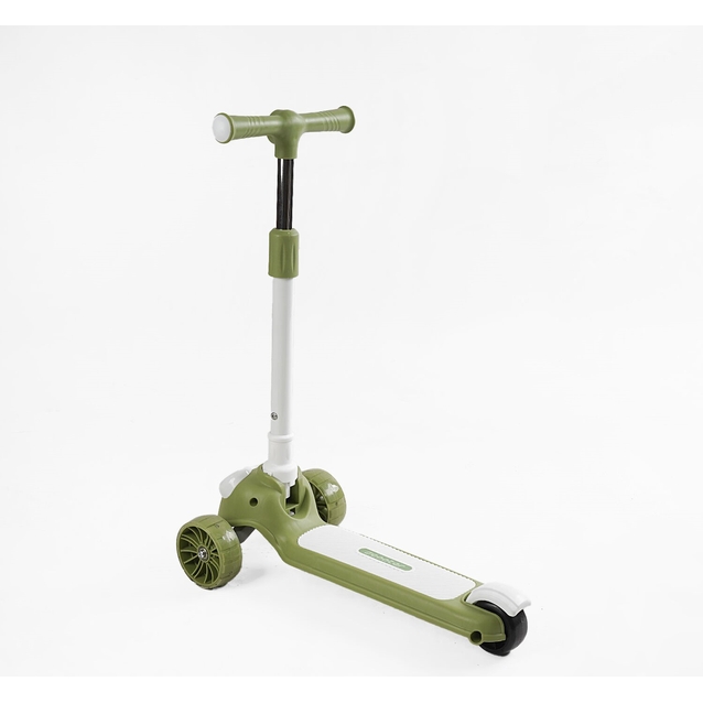 Самокат дитячий 3-х колісний, Skyper CL-6012, оливково-білий, колеса PU Ø125mm зі світлом, українське озвучування, ідсвічування платформи, кермо складне фото westvelo.com