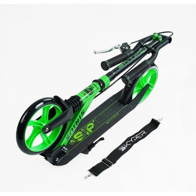 Самокат дитячий 2-х колісний, PU Skyper «SIRIUS» S 95019 чорно-салатовий, Ø200mm, 1 амортизатор, ручне гальмо фото westvelo.com