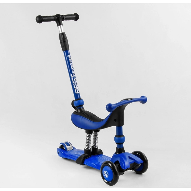 Самокат 3в1 Best Scooter BS-27018, колеса PU 120х80mm зі світлом, сидіння, амортизатори, батьківська ручка, синій фото westvelo.com