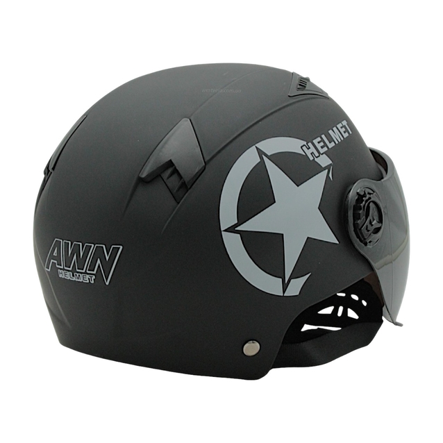 Мото шолом, відкритий (56-62см) AWN (413/143), чорний матовий з принтом, регулятор розміру (мото/вело/самокат) фото westvelo.com