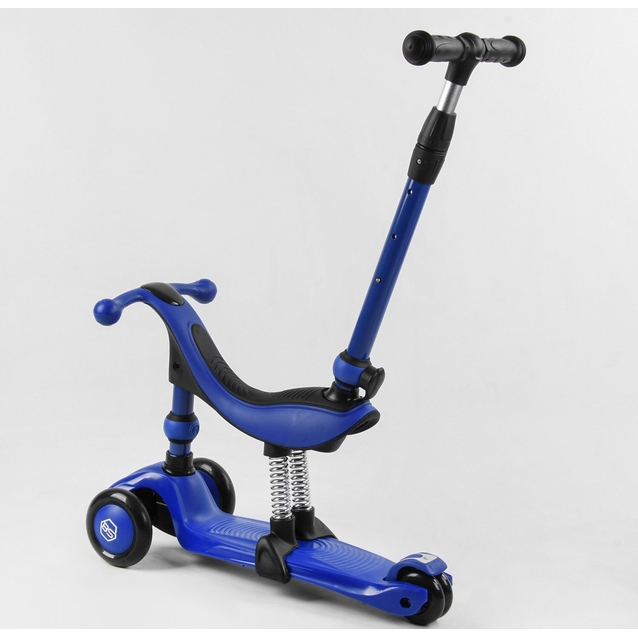 Самокат 3в1 Best Scooter BS-27018, колеса PU 120х80mm зі світлом, сидіння, амортизатори, батьківська ручка, синій фото westvelo.com