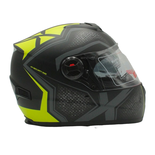 Мото шолом, закритий (S 55-56) F2 М61 чорно-жовтий, матовий з відкидними окулярами фото westvelo.com