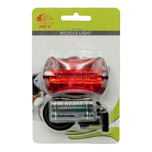 Мигалка на батарейках зад. JING YI, JY-004Т (5 LED) + батарейки фото westvelo.com