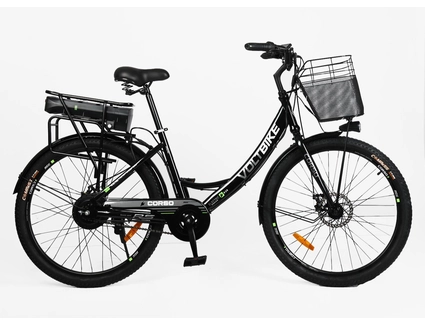 Електровелосипед 26 ST Corso «VOLT BIKE» ТВ-74524 сталь, двигун 500W, акумулятор 36V 13Ah літієвий, чорно-зелений + кошик