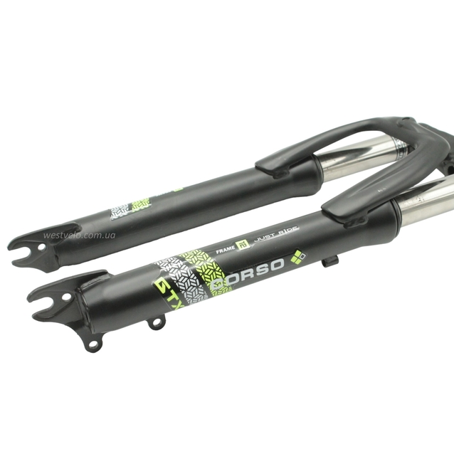 Вилка 24 аморт. різьб. CORSO (331) Ø25.4mm GTX чорно-салатова, disk, шток L-150mm р.з L-45mm фото westvelo.com