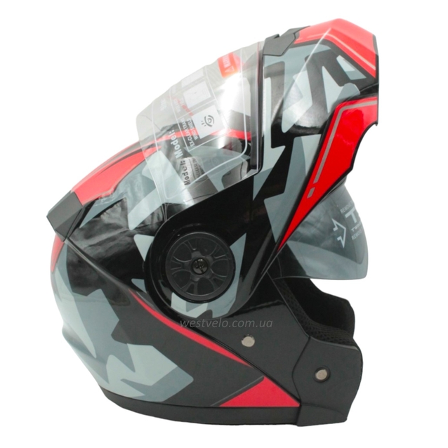 Мото шолом, трансформер (L 59-60) BLD-159 чорно-червоний глянець з відкидними окулярами фото westvelo.com
