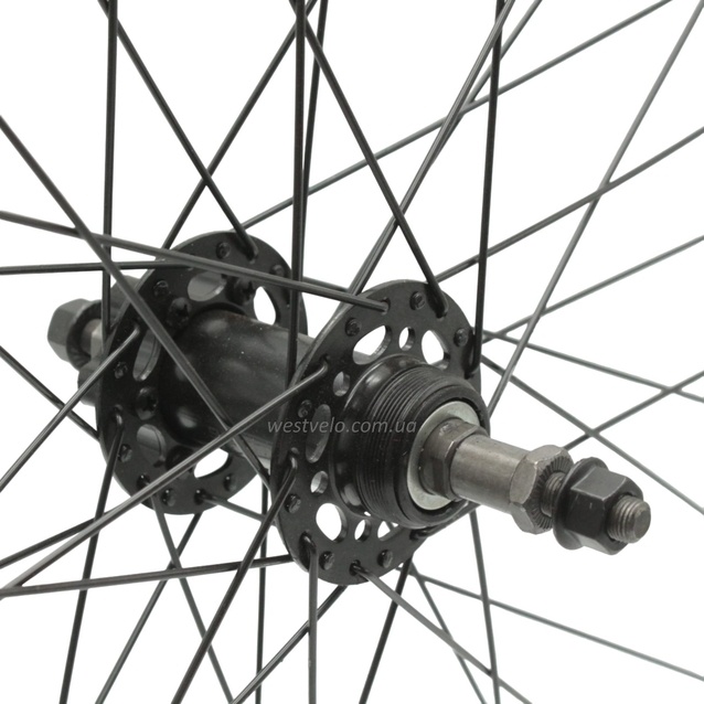 Колесо 26 зад, обід 2-ний чорний, втулка ST. SHUNFENG, диск 6 болтів, чорна спиця фото westvelo.com