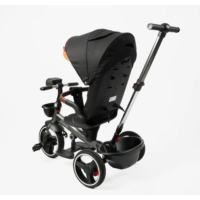 Дитячий велосипед 3-кол з батьківською ручкою, з даш, PU BestTrike «MARCO» 9155/312-51 чорно-коричневий, поворотне сидіння, складне кермо, кошик, телескопічна ручка, фара музична фото westvelo.com