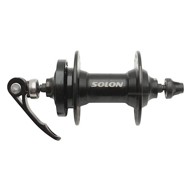 Втулка мтв передня SOLON, алюмінієва, диск гальма 6 болтів, з ексцентриком, пром підшипниках, (14Gx32H) фото westvelo.com