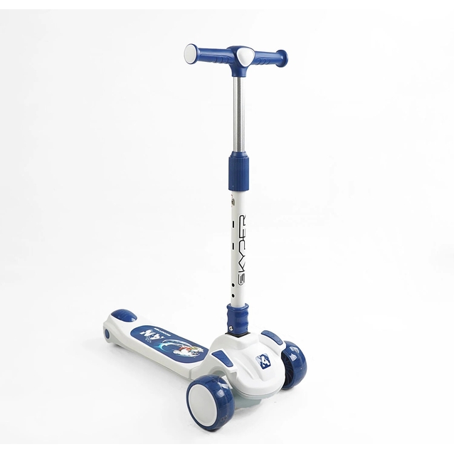 Самокат 5в1 Skyper FJ-59060, колеса PU125х40мм зі світлом, укр озвучування та підсвічування платформи, біло-синій фото westvelo.com