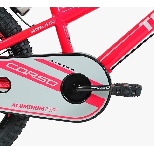 Дитячий велосипед 20 AL Corso «TAYGER» TG-41479 алюмінієва рама неоново-рожево-білий, ручне гальмо, дод. колеса, дзвоник, бутилочка фото westvelo.com