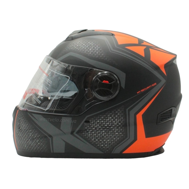 Мото шолом, закритий (S 55-56) F2 М61 чорно-помаранчевий, матовий з відкидними окулярами фото westvelo.com