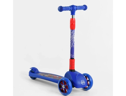 Самокат дитячий 3-х колісний, Best Scooter «SPIDER-MAN» 47359 синій, колеса PU Ø120mm/80mm зі світлом, складне кермо