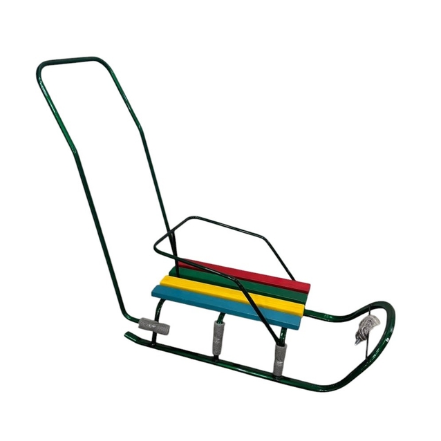 Сани з ручкою, плоскі полози, зелені фото westvelo.com