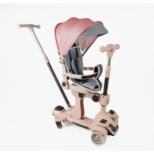 Самокат 5в1 Skyper BL-72440, колеса PU 125х40mm зі світлом, з дашком, поворотне сидіння, рожевий фото westvelo.com