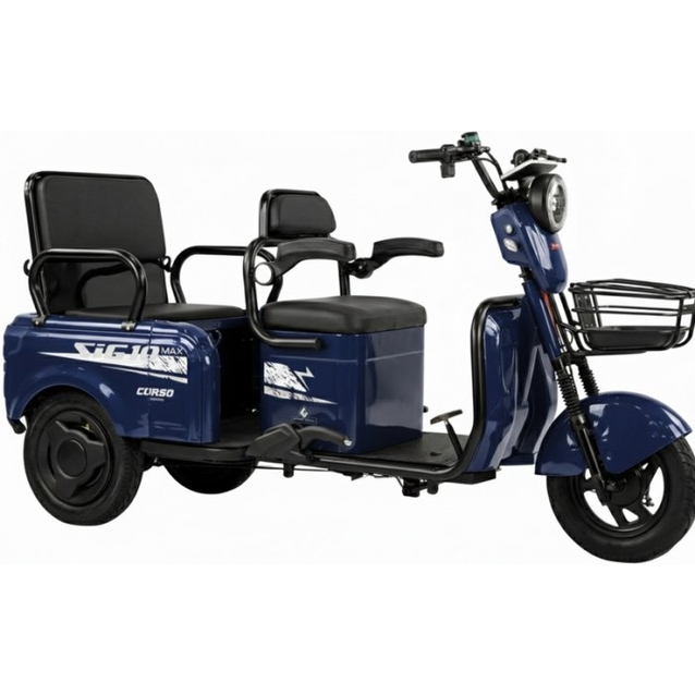 Трицикл Corso «SIG-10 MAX» SM-634082, двигун 1200W, акумулятор 72V 36Ah графеновий, синій + 1 ящик. акум, колеса 10" фото westvelo.com
