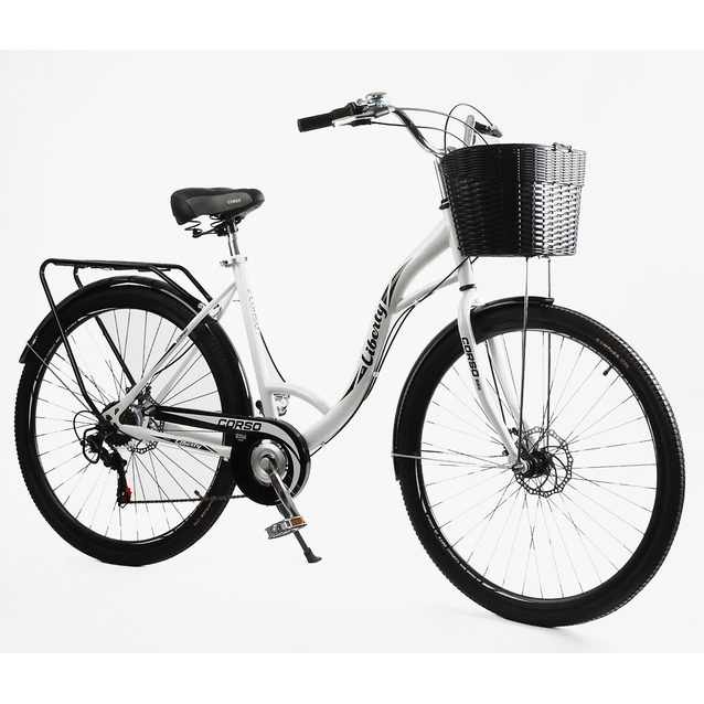 Міський велосипед 28 ST Corso «LIBERTY» LR-28014 сталь 20", (к-т SHIMANO) білий + кошик фото westvelo.com
