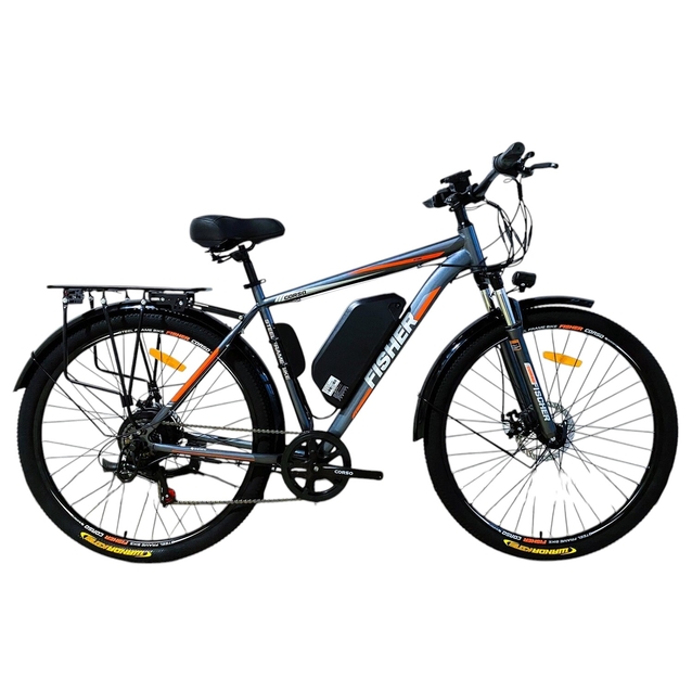 Електровелосипед 29 ST Corso «FISHER» FH-42430 сталь 21, двигун 500W, акумулятор 48V15Ah (к-т SHIMANO) графітово-помаранчевий фото westvelo.com