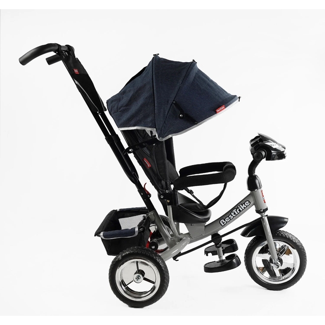 Дитячий велосипед 3-х колісний з батьківською ручкою, з дашком, колеса - EVA (піна) Best Trike 6588/60-714 синьо-сірий, d=25см переднє, d=20см задні, фара музична, USB, Bluetooth фото westvelo.com