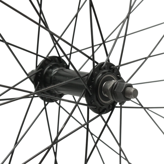 Колесо 26 перед, обід 2-ний чорний, втулка AL на промах чорна, чорна спиця (Gravity) фото westvelo.com