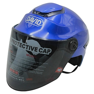 Мото шолом, відкритий "DAVID" S307, синій глянцевий тоноване скло, регулятор розміру з білим катафотом (ABS)
