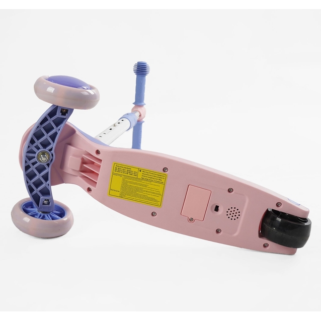 Самокат дитячий 3-х колісний Skyper MR-03465 фіолетовий, колеса PU Ø114mm/35mm зі світлом, музика та підсвічування платформи, кермо складне фото westvelo.com