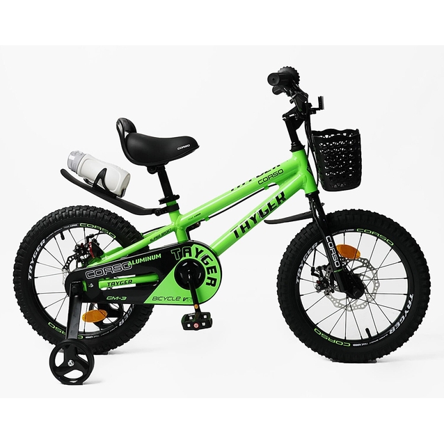 Дитячий велосипед 16 AL Corso «TAYGER»  TG-70411 алюмінієва рама, дискові гальма, салатовий фото westvelo.com