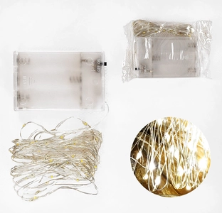 Гірлянда світлодіодна 5.25 м, жовте світло, від батарейок, 1 режим, у коробці (D 36019)