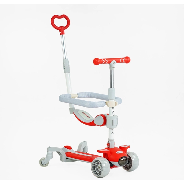 Самокат 5в1 Skyper J-08328, колеса PU 125х40мм зі світлом, укр.озвучування та підсвічування платформи, сіро-червоний фото westvelo.com