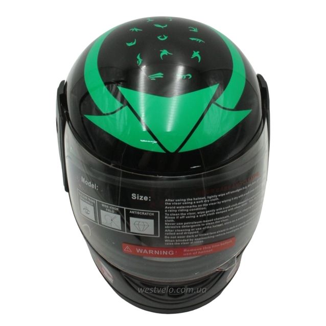 Мото шолом, закритий (XS) F2 "PREDA TORS" чорно-зелений глянець (825-4) фото westvelo.com