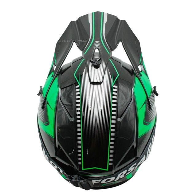 Шолом, закритий крос/ендуро (L) DOT/АТV EDX 025 чорно-зелений глянець з дашком + окуляри фото westvelo.com