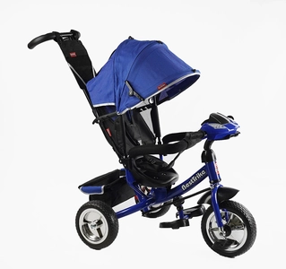 Дитячий велосипед 3-х колісний з батьківською ручкою, з дашком, колеса - EVA (піна) Best Trike 68-640 темно-синій, d=25см переднє, d=20см задні, фара музична, USB, Bluetooth