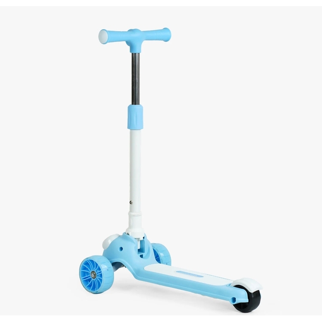 Самокат дитячий 3-х колісний, Skyper CL-9255 блакитно-білий, зі світлом, українське озвучування та підсвічування платформи, кермо складне фото westvelo.com