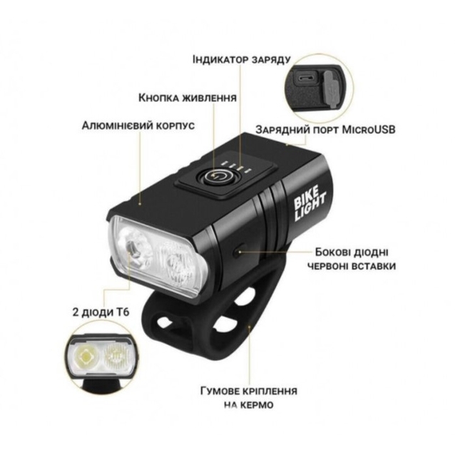 Фара usb BK-03 (02) (363) Pro-2XPE, індикатор заряду фото westvelo.com