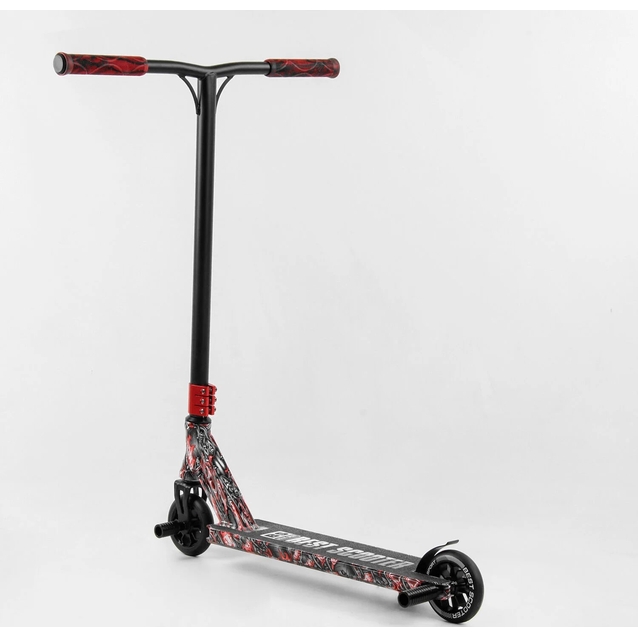 Самокат трюковий Best Scooter «SKULLS» BS-77488 чорно-червоний, HIC-система, пеги, AL диск та дека, колеса PU Ø110mm, ширина керма - 60 см фото westvelo.com