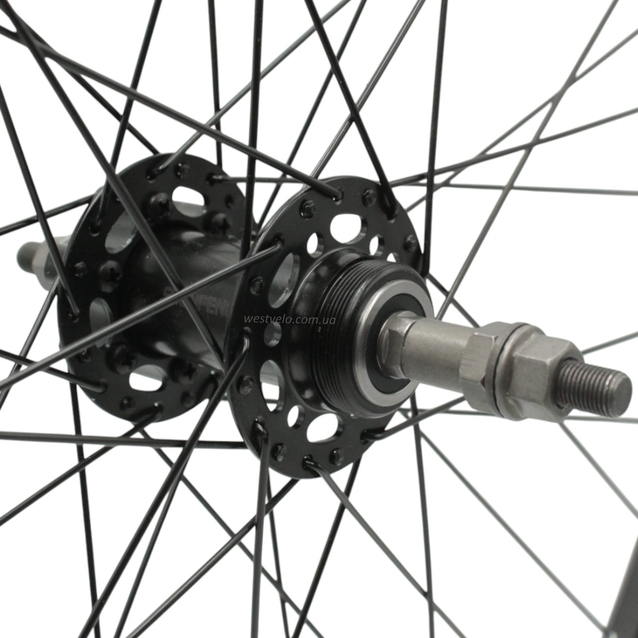 Колесо 26 зад, обід 2-ний чорний дисковий, втулка SHUNFENG проми, диск 6 болтів, чорна спиця фото westvelo.com