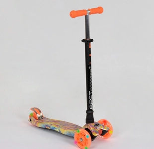 Самокат дитячий 3-х колісний, Best Scooter «MAXI» 25597 / 779-1340 помаранчевий, колеса PU Ø120mm/80mm зі світлом, пластмасовий, трубка керма алюмінієва
