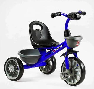 Дитячий велосипед 3-х колісний EVA (піна) Best Trike BS-12530 синьо-сірий, переднє 12’’, заднє 10’’, сталева рама, фара з музикою та світлом, 1 пісня українською та 2 англійською, 2 кошики