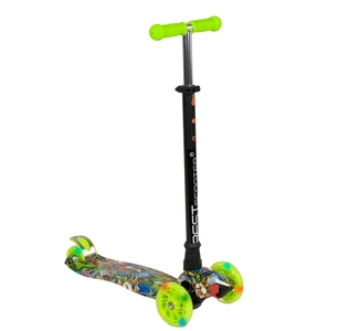 Самокат дитячий 3-х колісний, Best Scooter «MAXI» 2464 / 779-1391 жовтий-неон, колеса PU Ø120mm/80mm зі світлом, пластмасовий, трубка керма алюмінієва