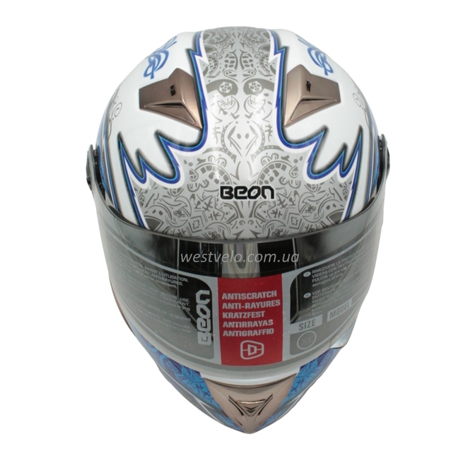 Мото шолом, закритий (XL) "BEON" Інтеграл 500, біло-синій глянцевий, DARK ANGEL фото westvelo.com